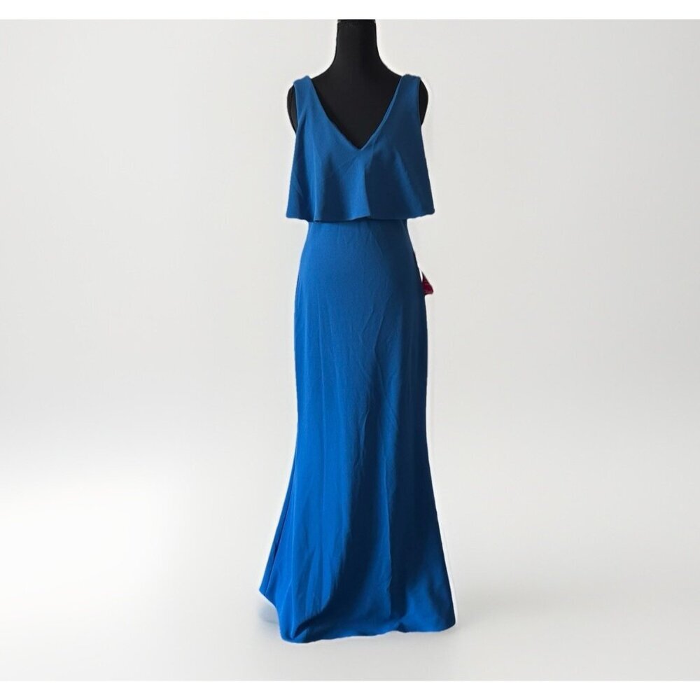 Badgley Mischka Fallon Maxi Gown Dress Crepe Cobalt Blue Size 2 Event Wedding